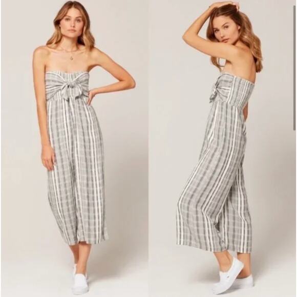L*Space Riri Wide Leg Jumpsuit Romper in Gray White Stripe Size Medium - Picture 12 of 12